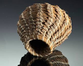 Vintage Coiled Pine Needle Basket - Handwoven Studio Art Vessel