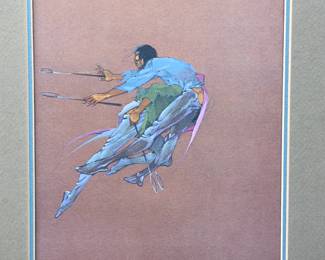 Jerome Tiger Signed Numbered Print "Roughing It Up" Native American Art Framed