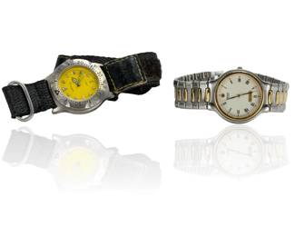 Vintage Mens Watch Lot: Seiko 5H23-6B69 Two-Tone & Orvis Yellow Dial Diver