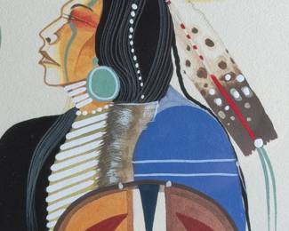 Larry Hood Original Native American Painting Gouache Watercolor Signed 1993