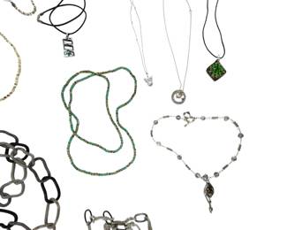 Modernist Costume Jewelry Necklace Lot - Abalone, Crystal, Succulent Glass, 9pc
