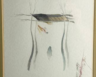 Eugene Ridgely Jr Original Watercolor Native American Arapaho Art Painting 1990