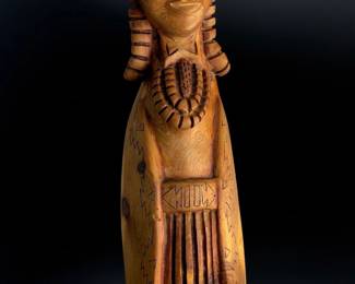 Native American Style Hand-Carved Juniper Wood Sculpture by A. Payne - 15"