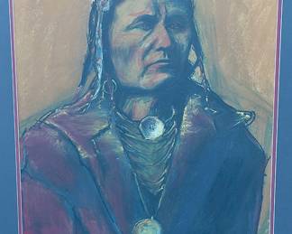 Michael Hill Kiowa Original Native American Pastel Portrait Painting Framed