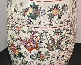 Lot 170: Decorative Porcelain Garden Stool with Floral and Butterfly Motif