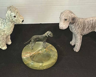 Lot 168: Bedlington Terrier Figurines and Stone Dish