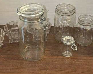 Lot 246: Vintage Glass Storage Jars and Vintage Food Grade Footed Glass Bowls