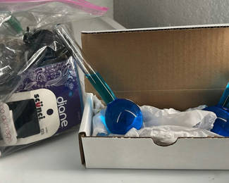 Lot 36: Assorted Accessories and Blue Glass Derm Globes