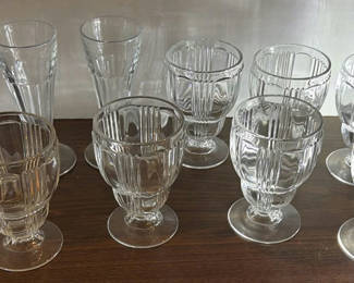 Lot 225: Set of Clear Vintage Glass Goblets and Tall Drinking Glasses