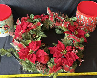 Lot 212: Disney Holiday Storage Tins and Christmas Wreath