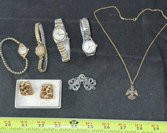 Lot 312: Assorted Wristwatches, Necklace, Earrings, and Jewelry Pieces