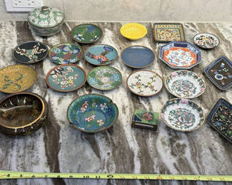Lot 259: Collection of Cloisonné and Decorative Ceramic Dishes and Boxes