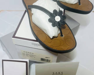 Lot 70: Coach Lucie Calf Flip Flop Sandals with Box