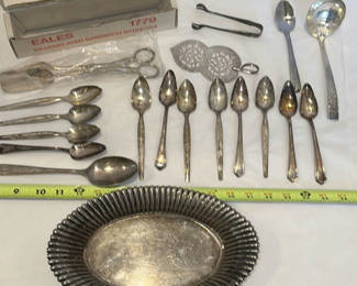 Lot 330: Assorted Silverplate Serving Utensils and Tray