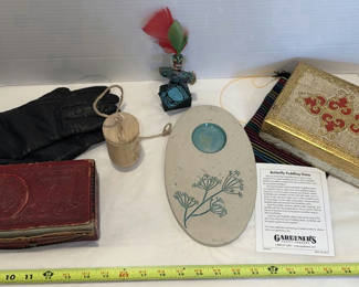 Lot 334: Assorted Decorative Items and Butterfly Puddling Stone