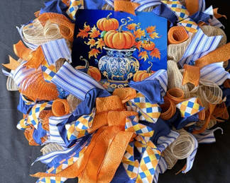 Lot 209: Decorative Fall Pumpkin and Floral Wreaths