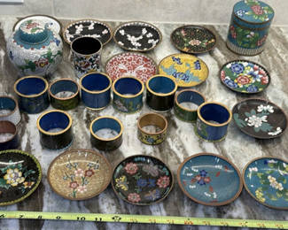 Lot 260: Collection of Cloisonné Bowls, Plates, Cups, and Decorative Containers