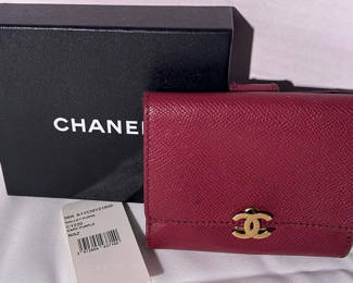 Lot 45: Chanel Dark Red Leather Wallet Purse with Box