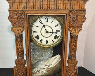Lot 155: Antique Pressed Wooden Mantel Clock
