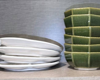 Lot 295: Ceramic Serving Dishes and Green Bowls and Plates