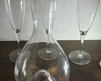 Lot 226: Glass Decanter and Champagne Flutes Set