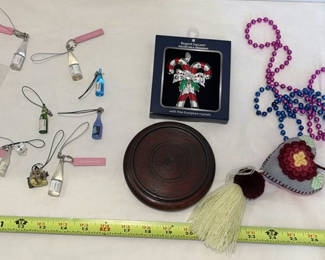 Lot 328: Assorted Mini Bottle Charms, Ornament, Bead Necklaces, and Decorative Items