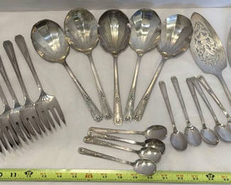 Lot 336: Silver-Tone Serving Utensils and Spoon Set