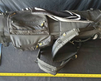 Lot 208: Golf Bag with Golf Accessories some Clubs and Nikon Binoculars