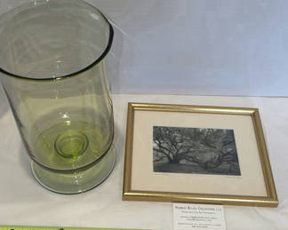 Lot 329: Harriet Blum Framed Fine Art Photograph and Green Glass Vase