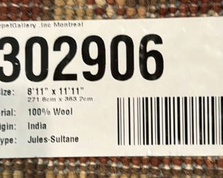 Lot 351: Jules-Sultane 100% Wool Area Rug 8'11" x 11'11" Includes Pad