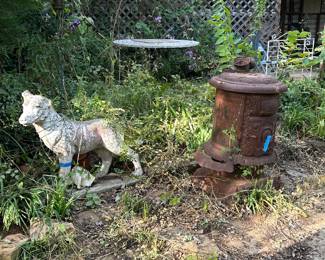 Concrete dog and cast iron stove