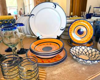 Kitchen dishwares + decor, including Dansk Flora, Mexican glasswares