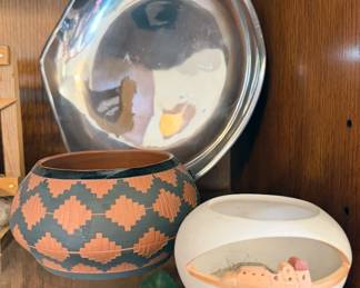 Nambe bowl/platter, Pueblo pottery