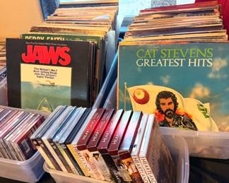 DVDs: Forrest Gump, Celine Dion, Heartland, Andy Stanley ministries LPs: classic country, Johnny Cash, Cat Stevens, Jaws, Masterpiece Theater, Neil Diamond CDs: country, Elvis, Celtic
