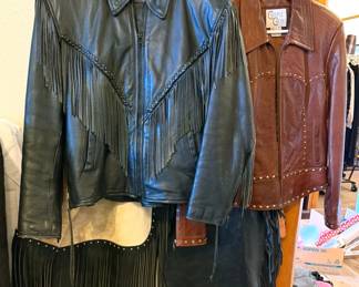 Fringe leather jackets and chaps