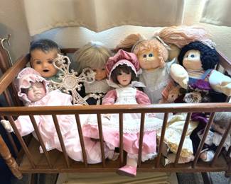 Dolls: Virginia Norrid porcelain, Sharon Eigenberg porcelain “Peter", Cabbage Patch, Middleton Doll Company