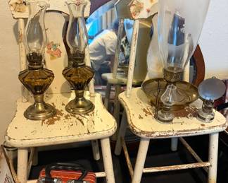 Kids chairs, oil lamps