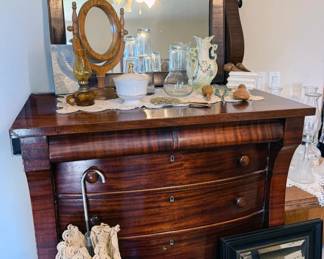 Vintage wooden dressers w mirrors (one tall, one long)