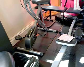 Exercise machines, including bicycle and rowing machine