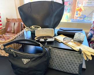 Women's accessories: Prada purse, fashion sunglasses