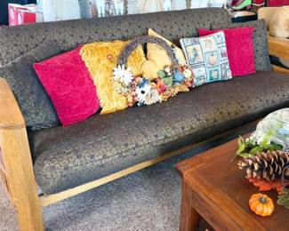 Futon bed, coffee table + fall decor
