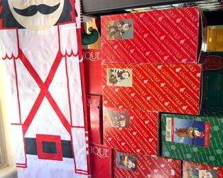 Nutcracker banner + Clothtique Santa figurines with boxes
