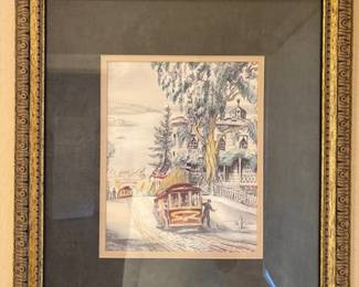 Antique print with streetcar