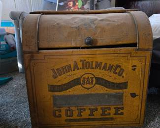 antique John A. Tolman Co. "Katosa" or general store coffee storage bin/canister