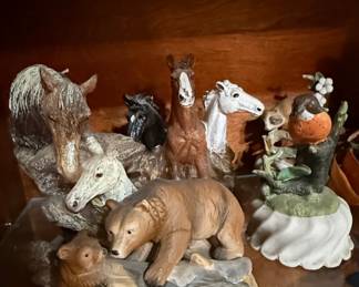 Collection of Vintage Decorative Wildlife and Horse Figurines