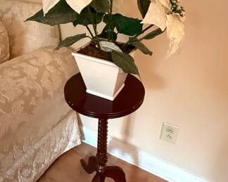VictorianStyle Mahogany Pedestal Plant Stand with Faux Poinsettia