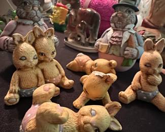 Collection of Vintage Ceramic Anthropomorphic Rabbit Figurines