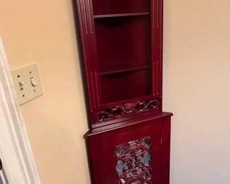 OrientalStyle Carved Corner Etagere with Cabinet
