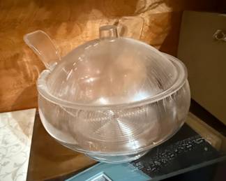 Vintage Clear Acrylic or Lucite Serving Bowl with Lid and Ladle