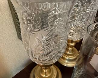 Pair of Vintage Crystal Christmas Tree Hurricane Candle Holders